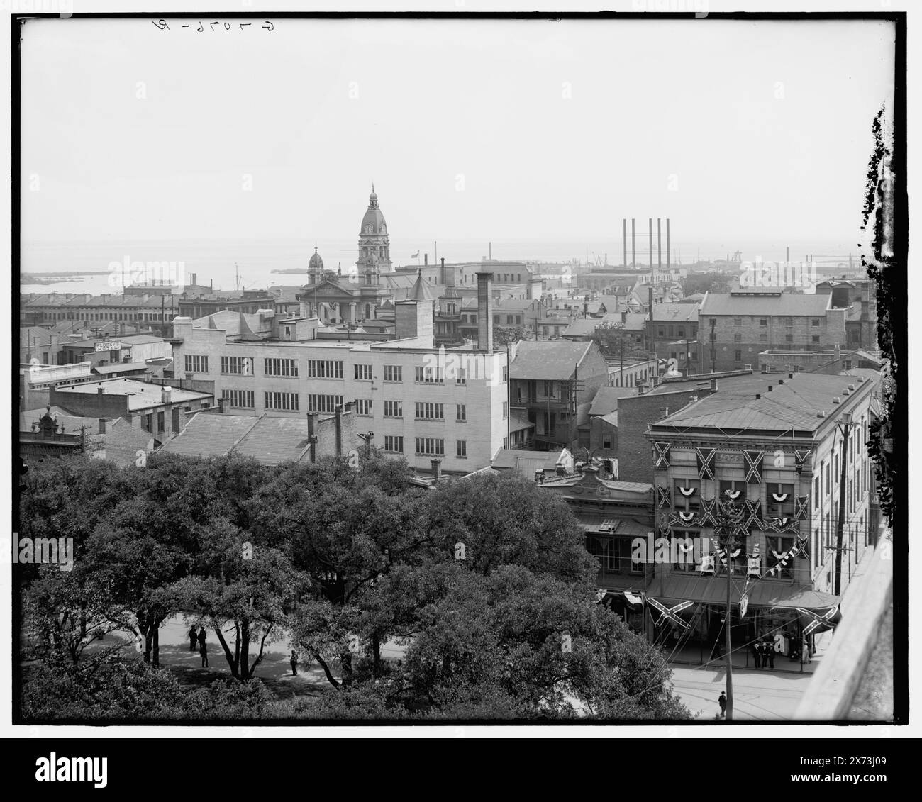 Mobile & The Harbour from Bienville Square, Mobile, Ala., Title from jacket., le immagini dei videodischi sono fuori sequenza; l'ordine effettivo da sinistra a destra è 1A-19262, 19257, 19256, 19255, 19254., "g 7072", "G 7073", "G 7074", "G 7072" e "G 7071" rispettivamente sui negativi da sinistra a destra., Detroit Publishing Co. n. 037197., Gift; State Historical Society of Colorado; 1949, Commercial Facilities. , Decorazioni natalizie. , Parchi. , Stati Uniti, Alabama, Mobile. Foto Stock