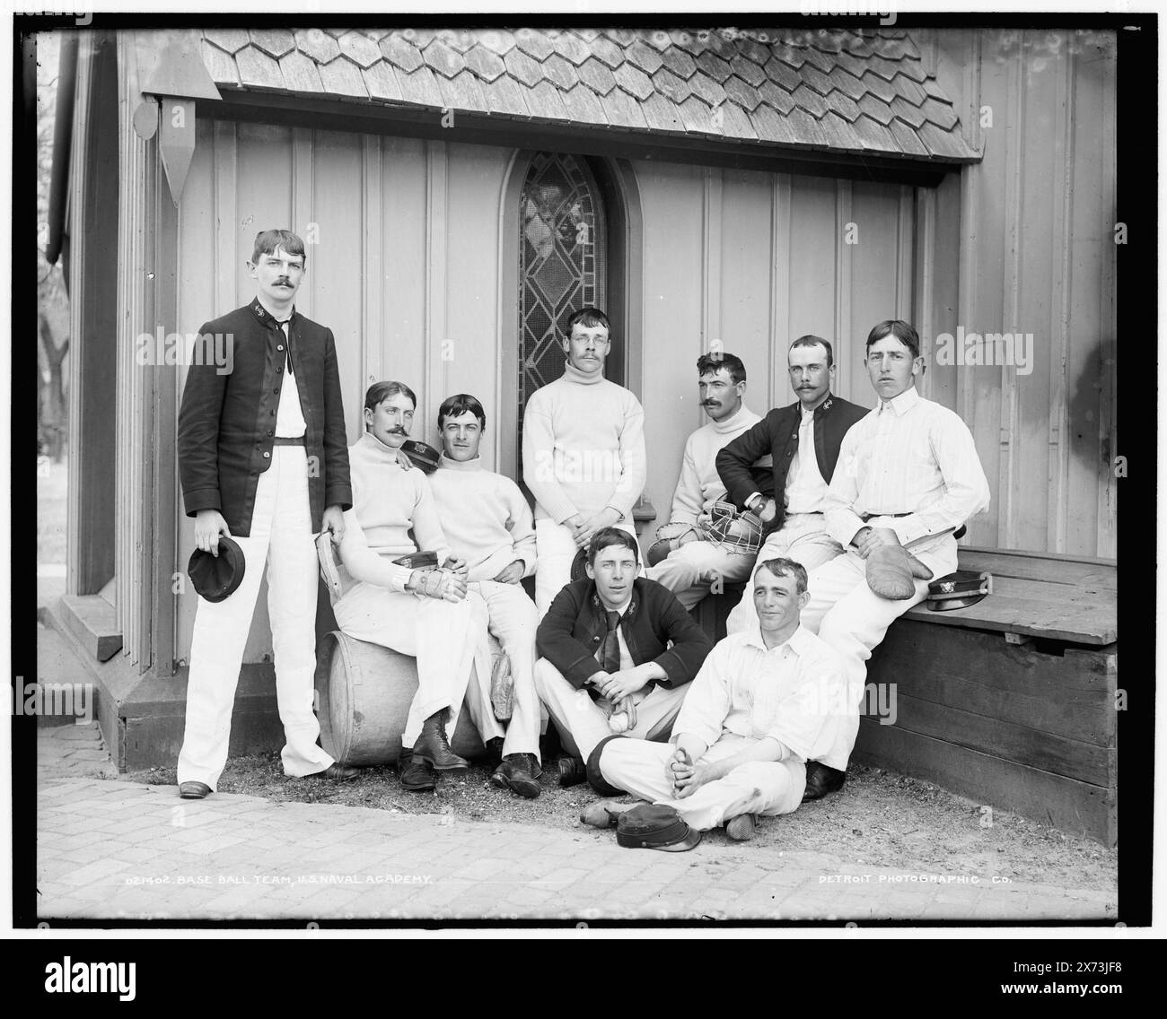 Base ball team, U.S. Naval Academy, Data basata su Detroit, Catalogo J (1901)., Detroit Publishing Co. N. 021402., Gift; State Historical Society of Colorado; 1949, United States Naval Academy. , Studenti. , Università e college. , Istruzione militare. , Baseball. , Stati Uniti, Maryland, Annapolis. Foto Stock