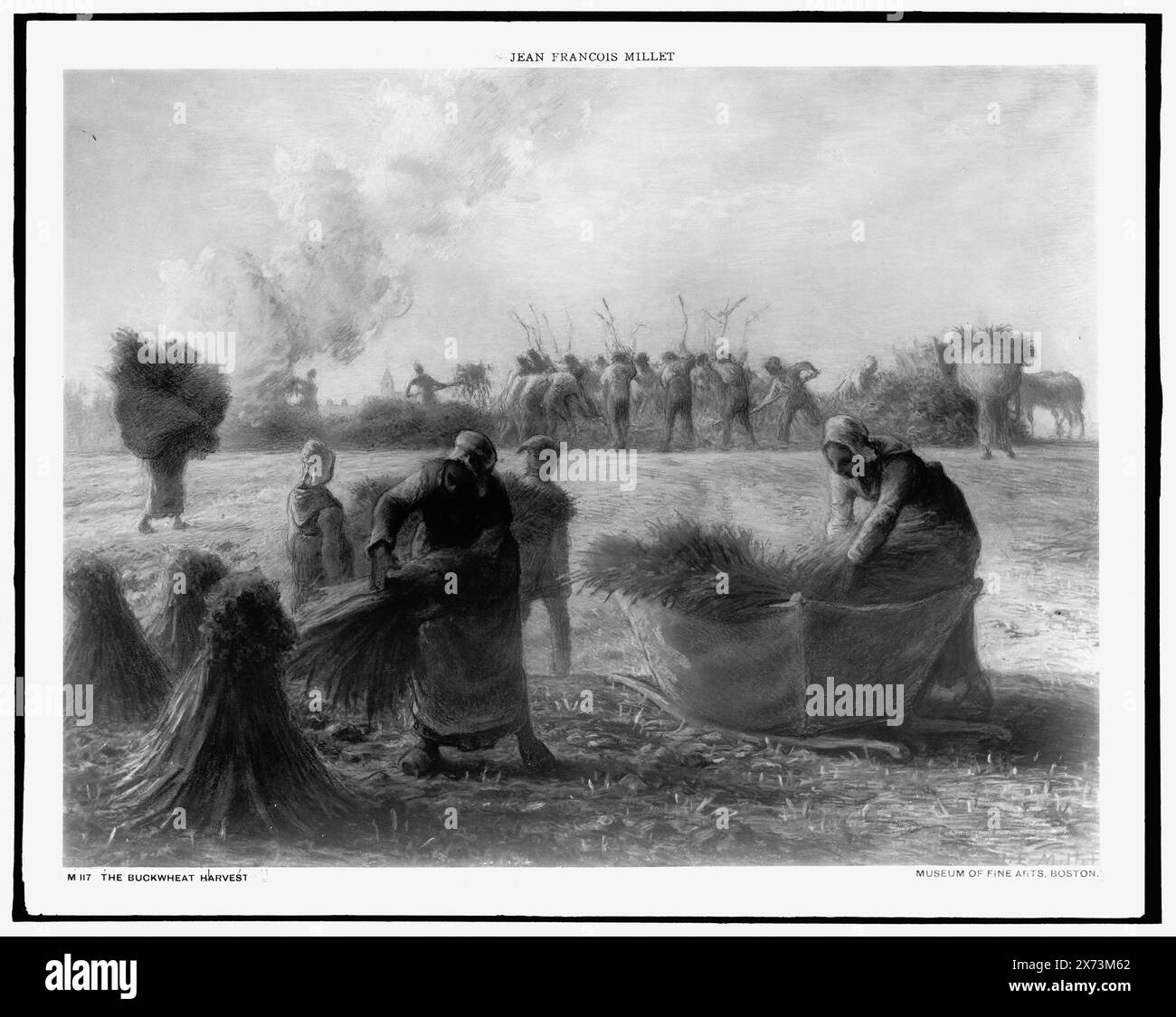 Bucckwheat Harvest, Date based on Detroit, Thistle Publications (1912)., Photograph of a painting signed 'F. Millet' in Museum of fine Arts, Boston., Detroit Publishing Co. N. M 117., Gift; State Historical Society of Colorado; 1949, Buckwheat. , Donne, occupazione. , Raccolta. Foto Stock