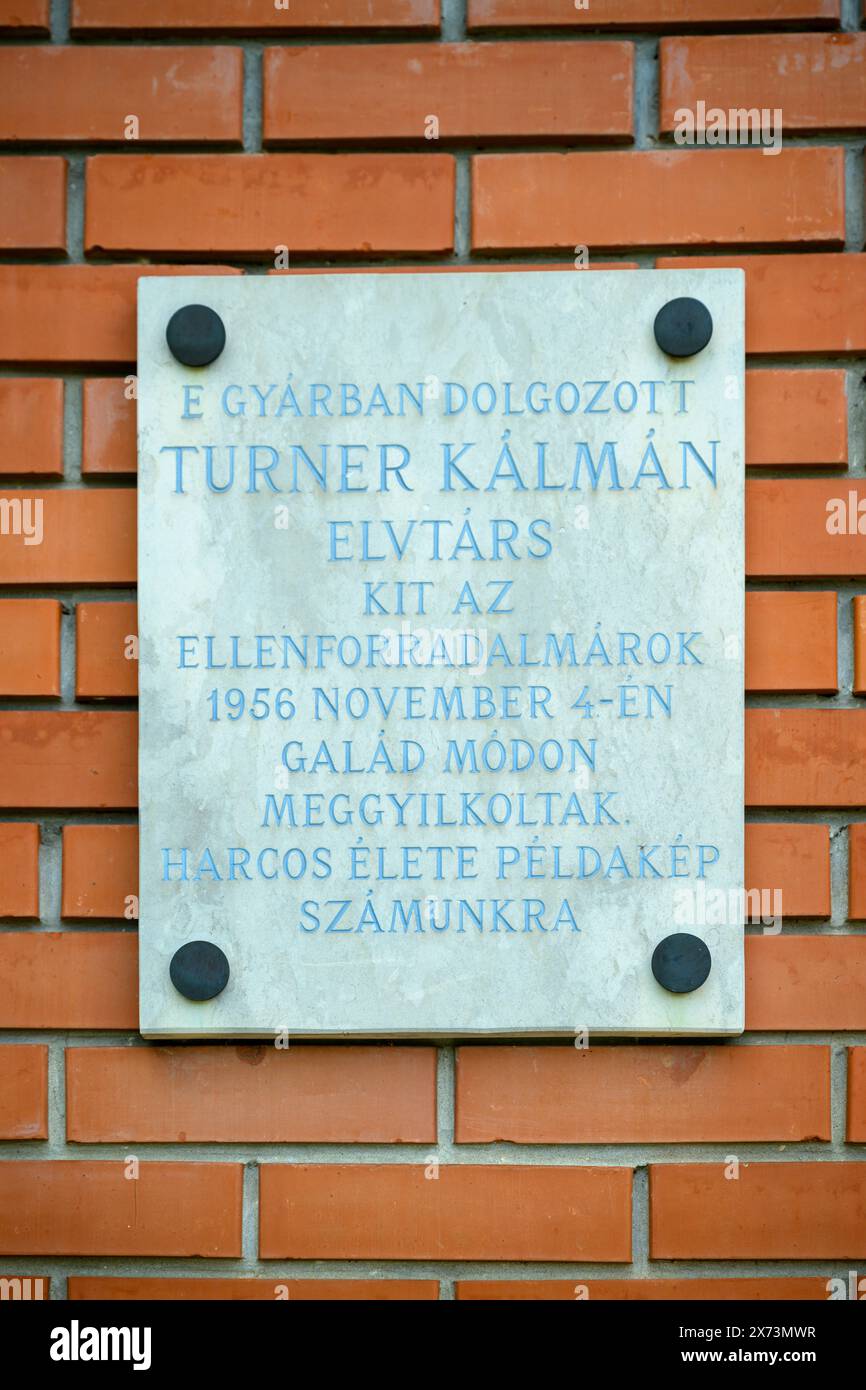 Targa commemorativa di Kálmán Turner presso il Memento Park, Budapest, Ungheria Foto Stock