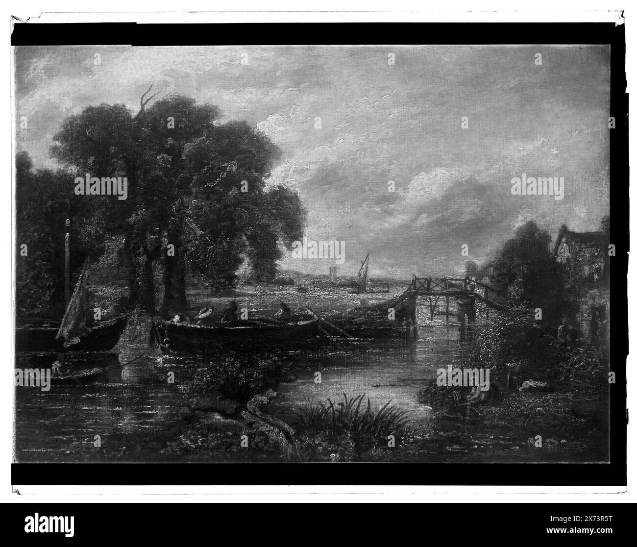 Chiatte nella tempesta, titolo dalla giacca, fotografia di un dipinto, Detroit Publishing Co. N. 048164., Gift; State Historical Society of Colorado; 1949, Boats. , Fronti d'acqua. Foto Stock