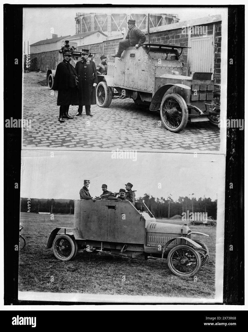Armored Cars, titolo ideato da cataloger., foto di due stampe fotografiche., '56352' sulla stampa fotografica in alto, '56604' sulla stampa fotografica in basso., No Detroit Publishing Co. N., regalo; State Historical Society of Colorado; 1949, veicoli blindati. , Guerra Mondiale, 1914-1918. , Soldati. Foto Stock