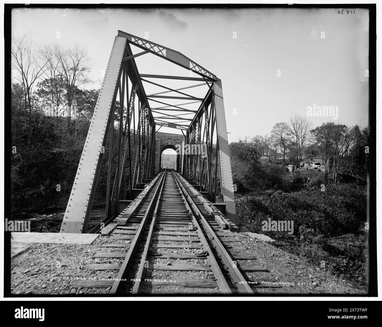 On the Lackawanna Near far Hills, N.J., Date based on Detroit, Catalogue J (1901)., Detroit Publishing Co. N. 011530., Gift; State Historical Society of Colorado; 1949, Delaware, Lackawanna and Western Railroad. , Ponti ferroviari. , Stati Uniti, New Jersey, far Hills. Foto Stock