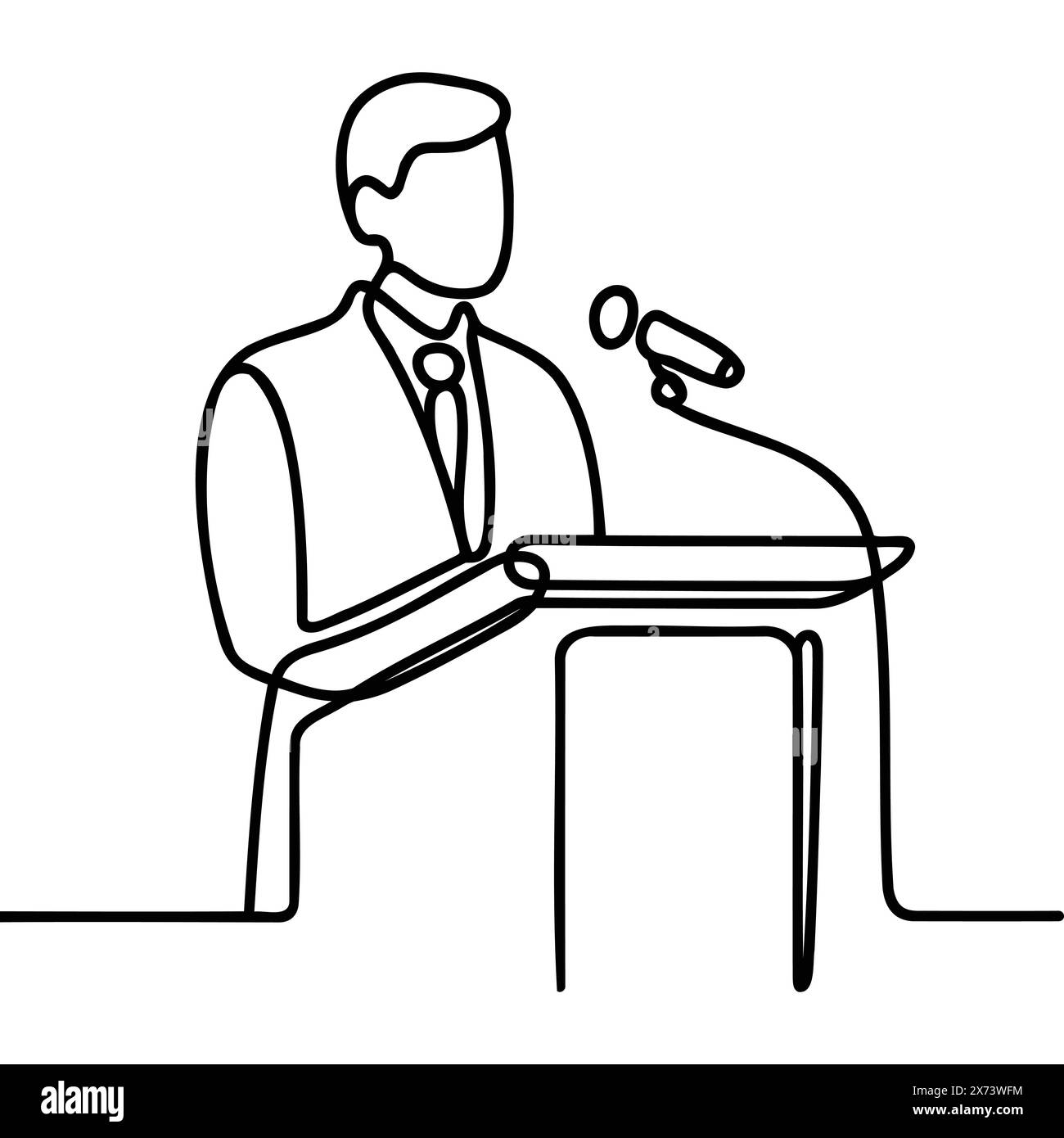 Un uomo in tuta dietro il podio, una linea continua di discorsi sul podio Illustrazione Vettoriale