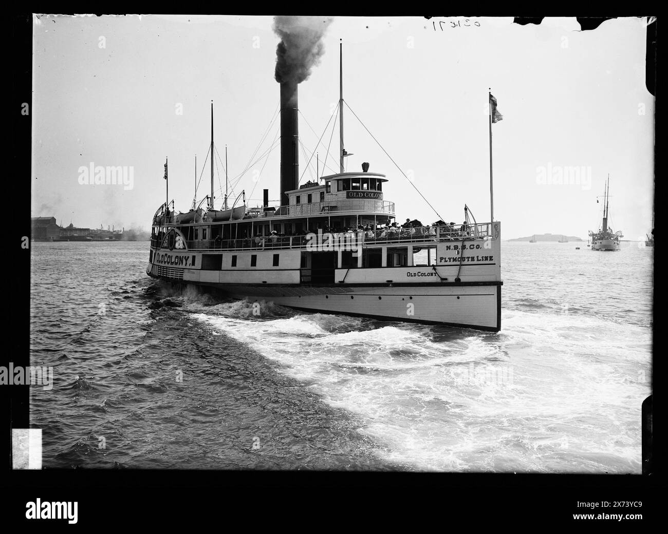 Old Colony, ruota laterale, Plymouth Line, titolo ideato da cataloger., '2881' su negative., Detroit Publishing Co. N. 031071., Gift; State Historical Society of Colorado; 1949, Old Colony (ruota laterale) , ruote laterali. Foto Stock