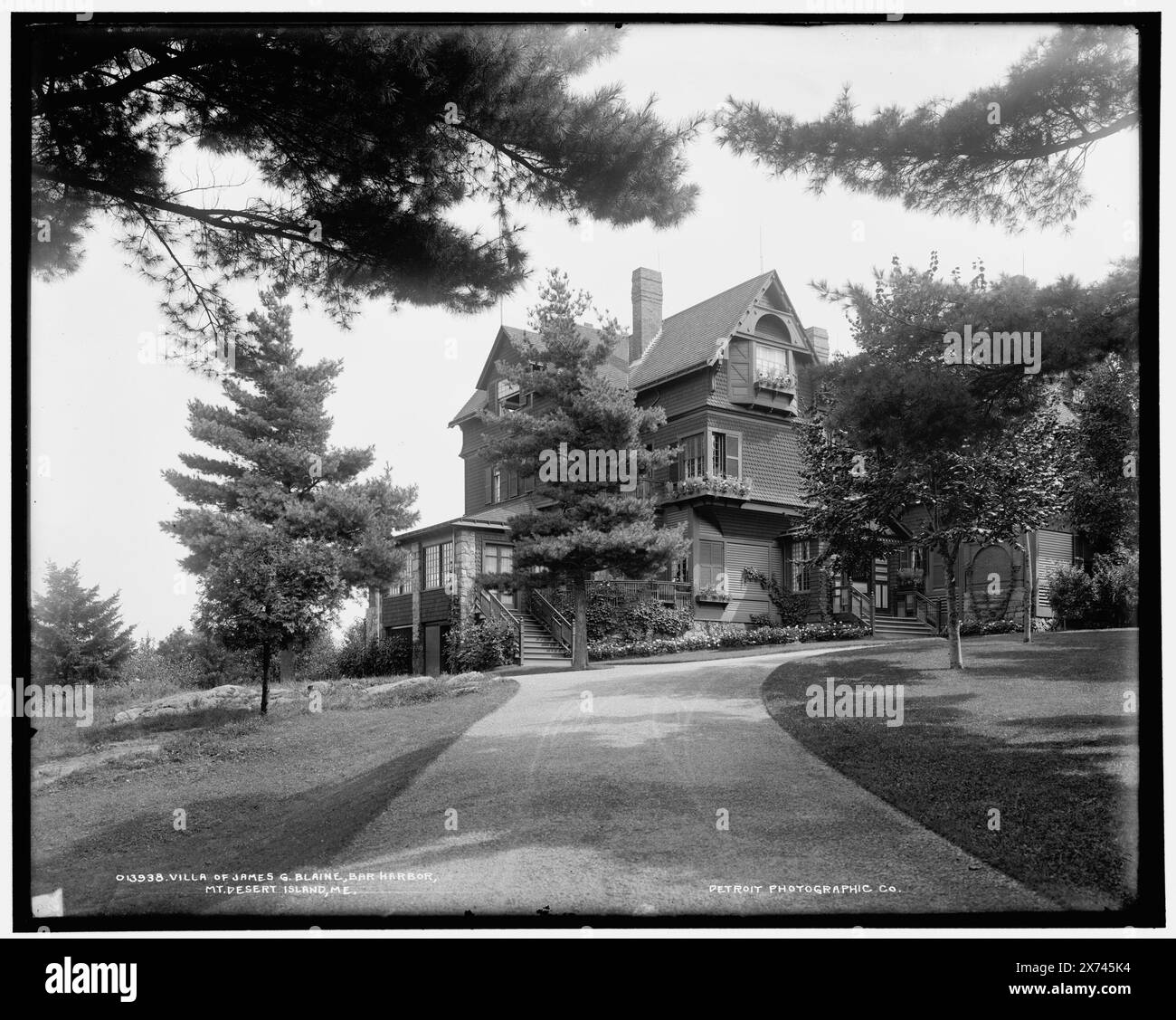Villa di James G. Blaine, Bar Harbor, Mt. Ad es. Mount Desert Island, me, Detroit Publishing Co. N.. 013938., Gift; State Historical Society of Colorado; 1949, Blaine, James Gillespie, 1830-1893. , Stanwood (Bar Harbor, me.) , abitazioni. , Stati Uniti, Maine, Bar Harbor. Foto Stock