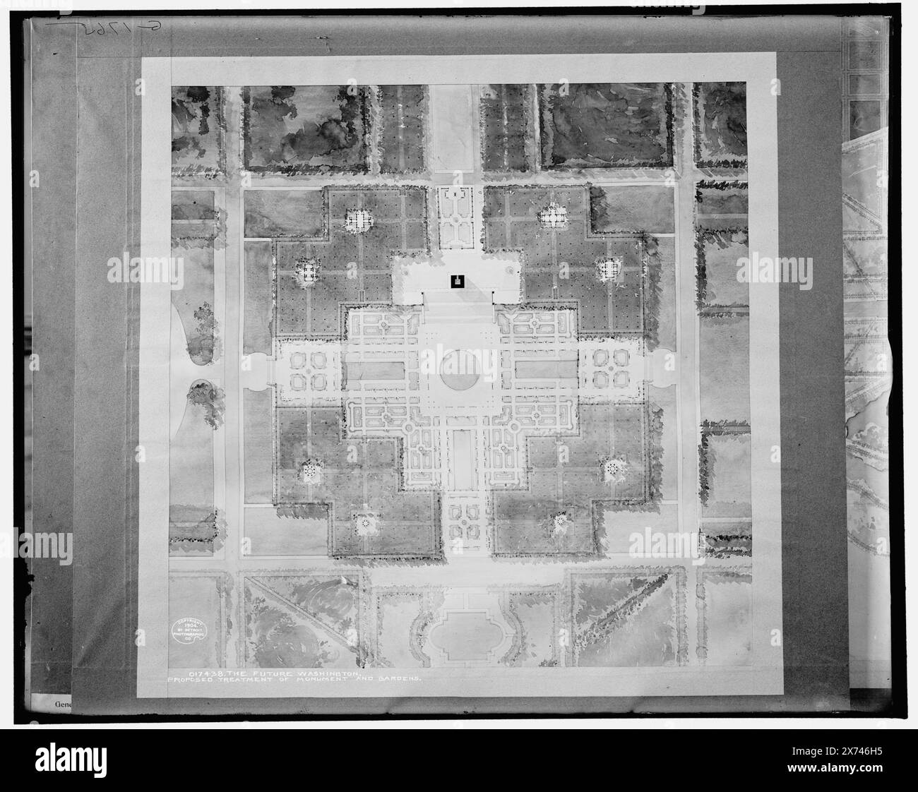 The Future Washington, propose il trattamento di monumento e giardini, fotografia di un piano architettonico; probabilmente per il piano McMillan Commission 1901., "G 1765" su negativo., Detroit Publishing Co. N. 017438., Gift; State Historical Society of Colorado; 1949, Washington, George, 1732-1799, monumenti. , Obelischi. , Monumenti e memoriali. , Giardini. , Parchi. , Stati Uniti, Distretto di Columbia, Washington (D.C.) Foto Stock