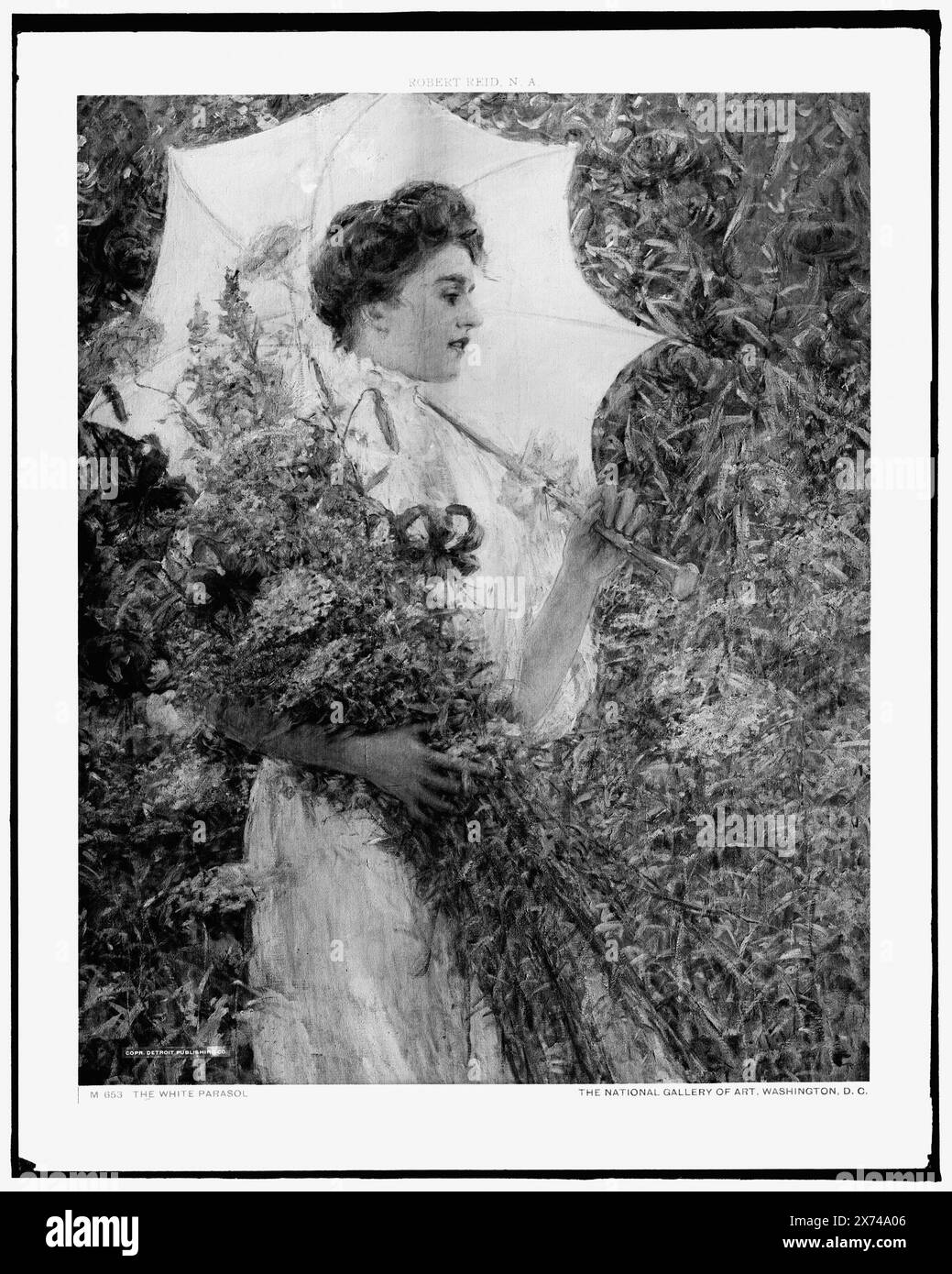The White Parasol, Date based on Detroit, Thistle Publications (1912)., Photograph of a painting at the National Gallery of Art, Washington, D.C., Detroit Publishing Co. N. M 653., Gift; State Historical Society of Colorado; 1949, Women. , Ombrelli. , Fiori. Foto Stock