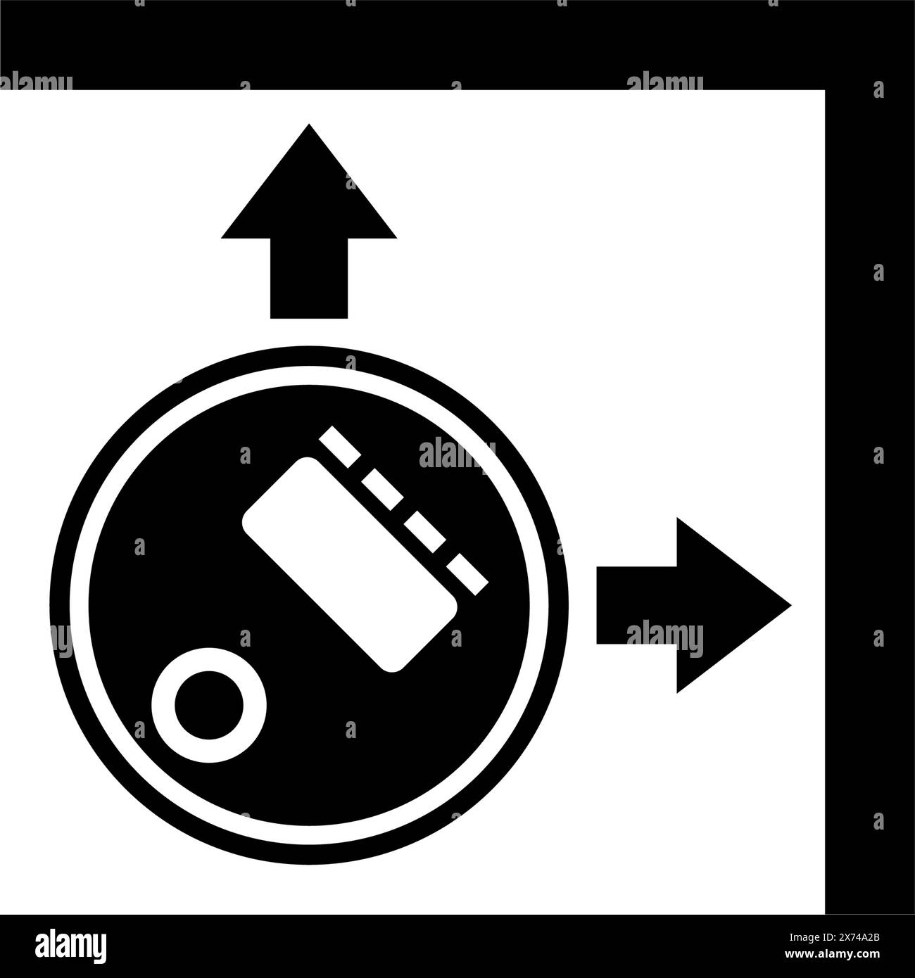 Rappresentazione grafica di un aspirapolvere robot in movimento in un angolo, che ne illustra la capacità di manovra in spazi ristretti Illustrazione Vettoriale