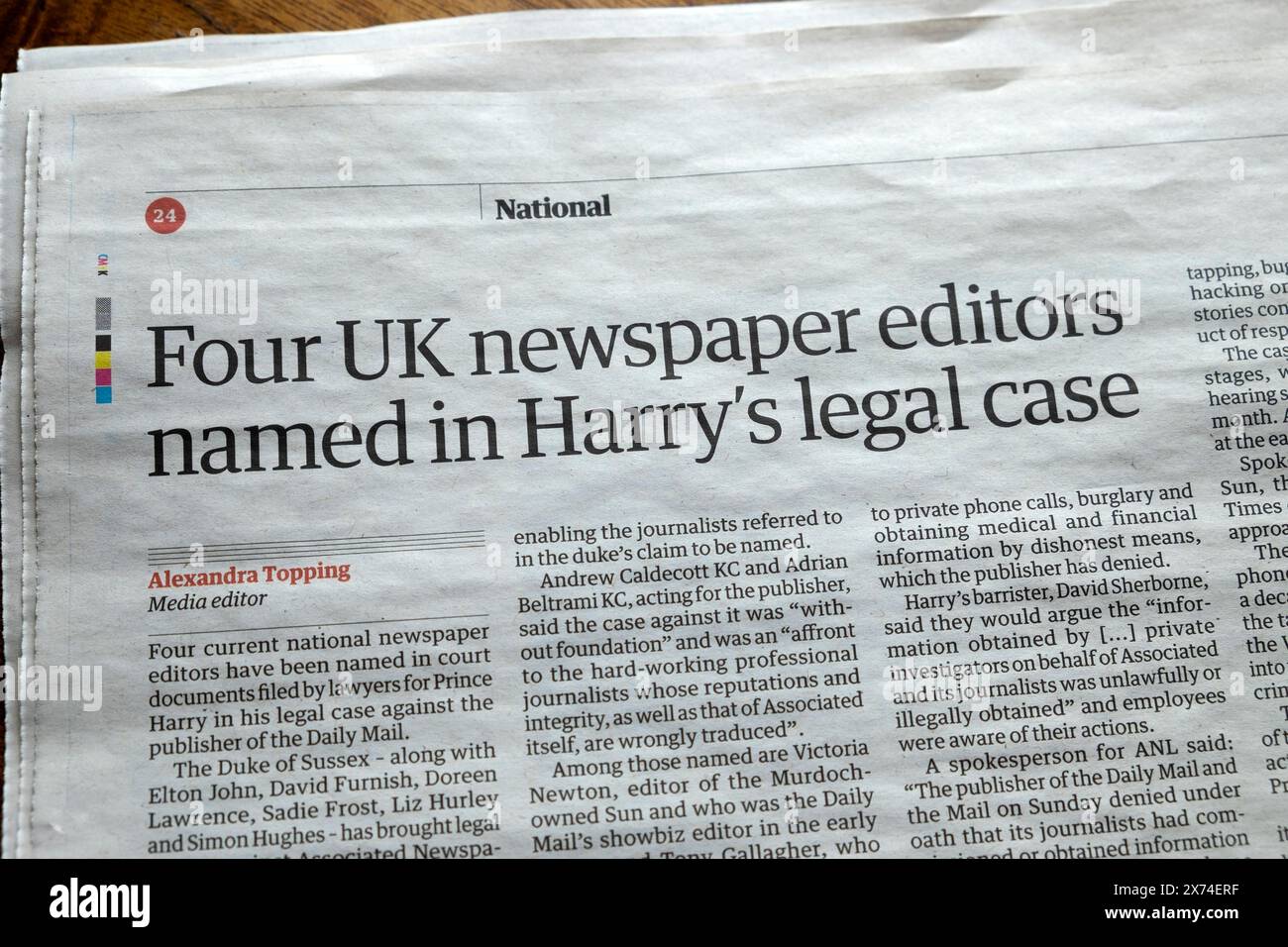 "Quattro redattori di giornali citati nel caso legale di Harry" titolo del quotidiano Guardian 10 maggio 2024 Londra Regno Unito Foto Stock