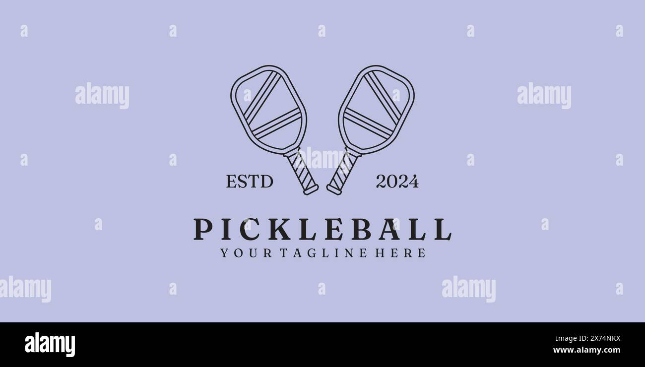 pickleball tournament line art logo illustrazione vettoriale design minimalista Illustrazione Vettoriale