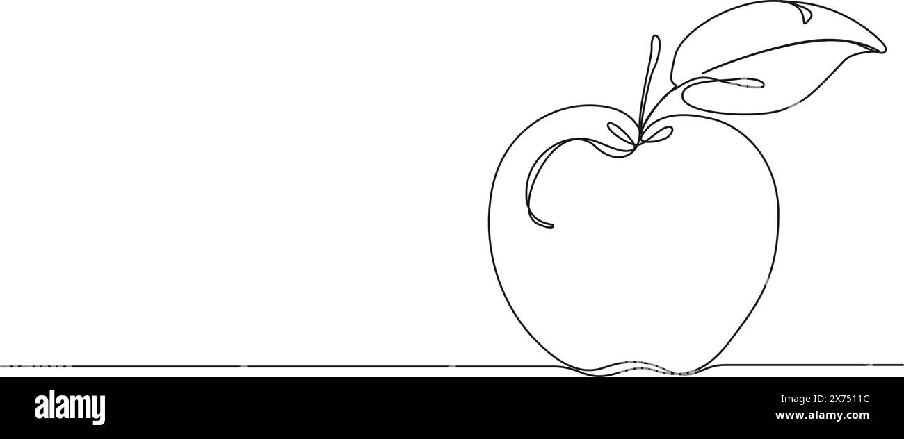 disegno continuo a linea singola di una mela, illustrazione vettoriale line art Illustrazione Vettoriale