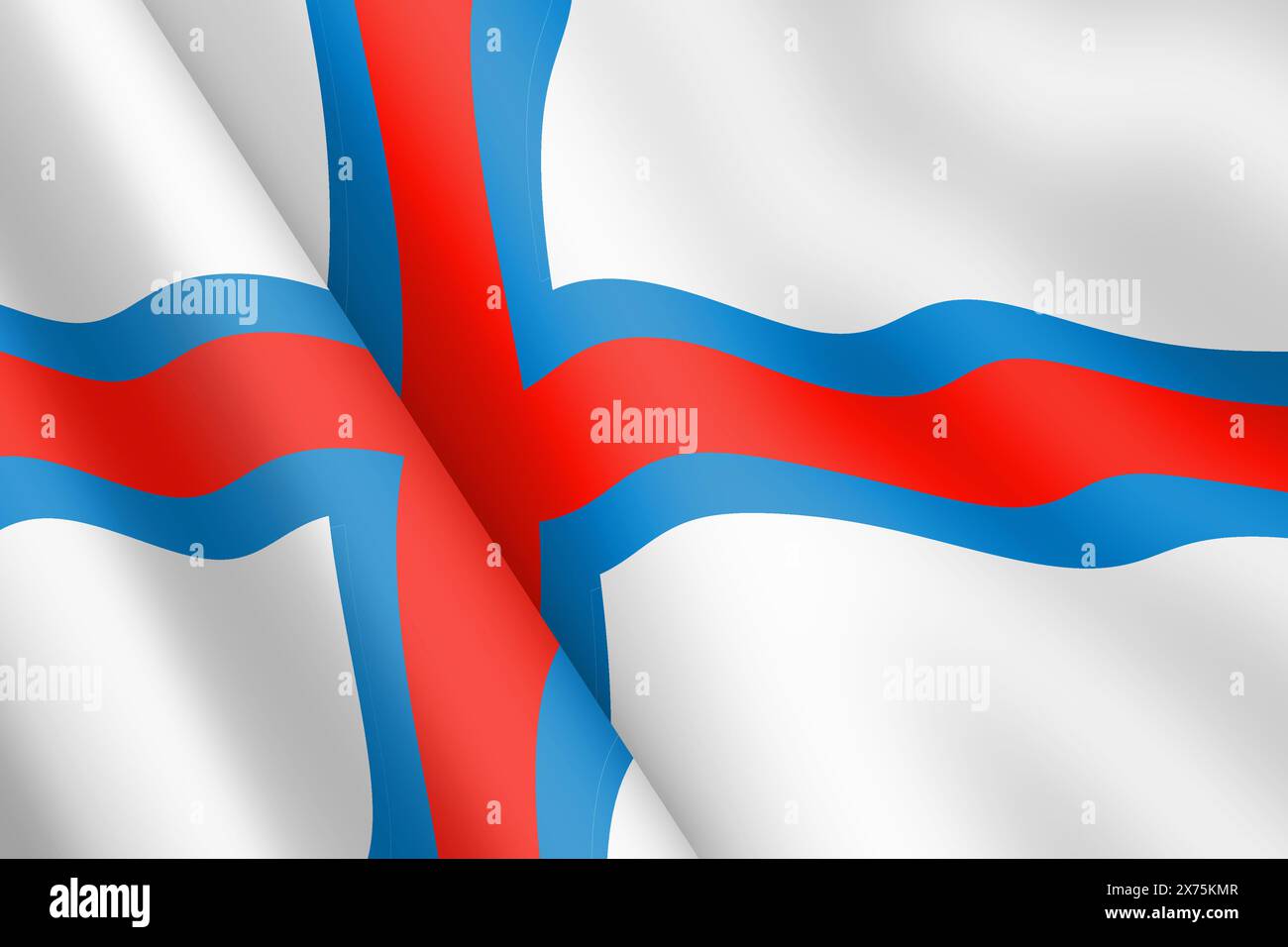 Illustrazione 3d delle isole Faroe con bandiera sventolata Foto Stock