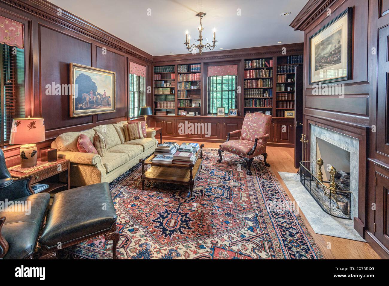 Biblioteca coloniale in grande casa, Pennsylvania USA Foto Stock