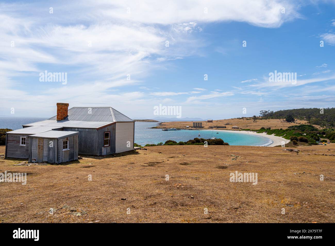 Ruby Hunt's Cottage in cima alla collina che si affaccia su Darlington, Maria Island Tasmania Foto Stock