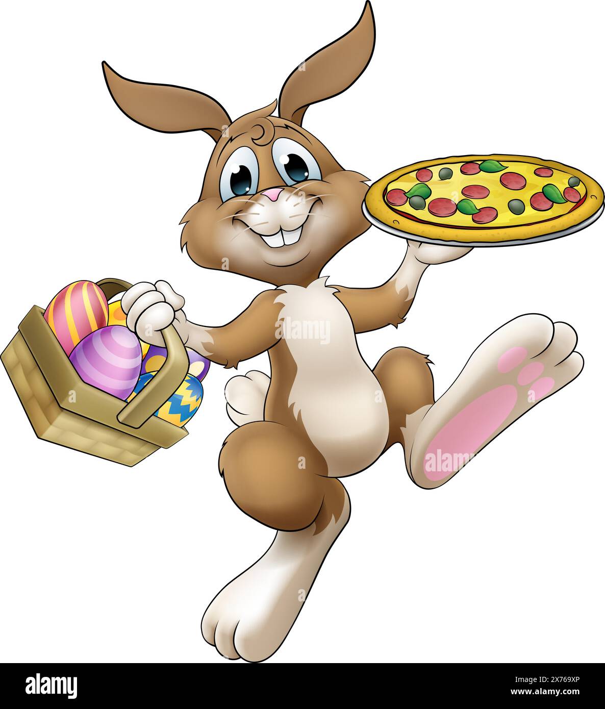 Pasqua coniglio coniglio Cartoon Pizza Ristorante Chef Illustrazione Vettoriale