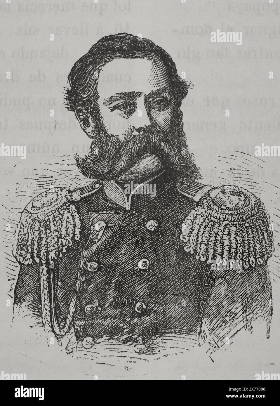 Principe Mossalsky. Generale russo. Comandante in capo dell'artiglieria dell'esercito del Danubio. Guerra russo-turca (1877-1878). Verticale. Incisione. "La Guerra de Oriente" (la guerra russo-turca). Volume III. 1878. Foto Stock