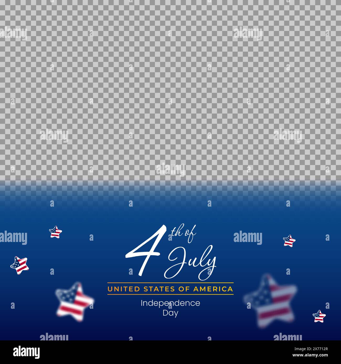 USA 4 luglio giornata dell'indipendenza social media banner quadrato trasparente con bandiere e stelle design Illustrazione Vettoriale