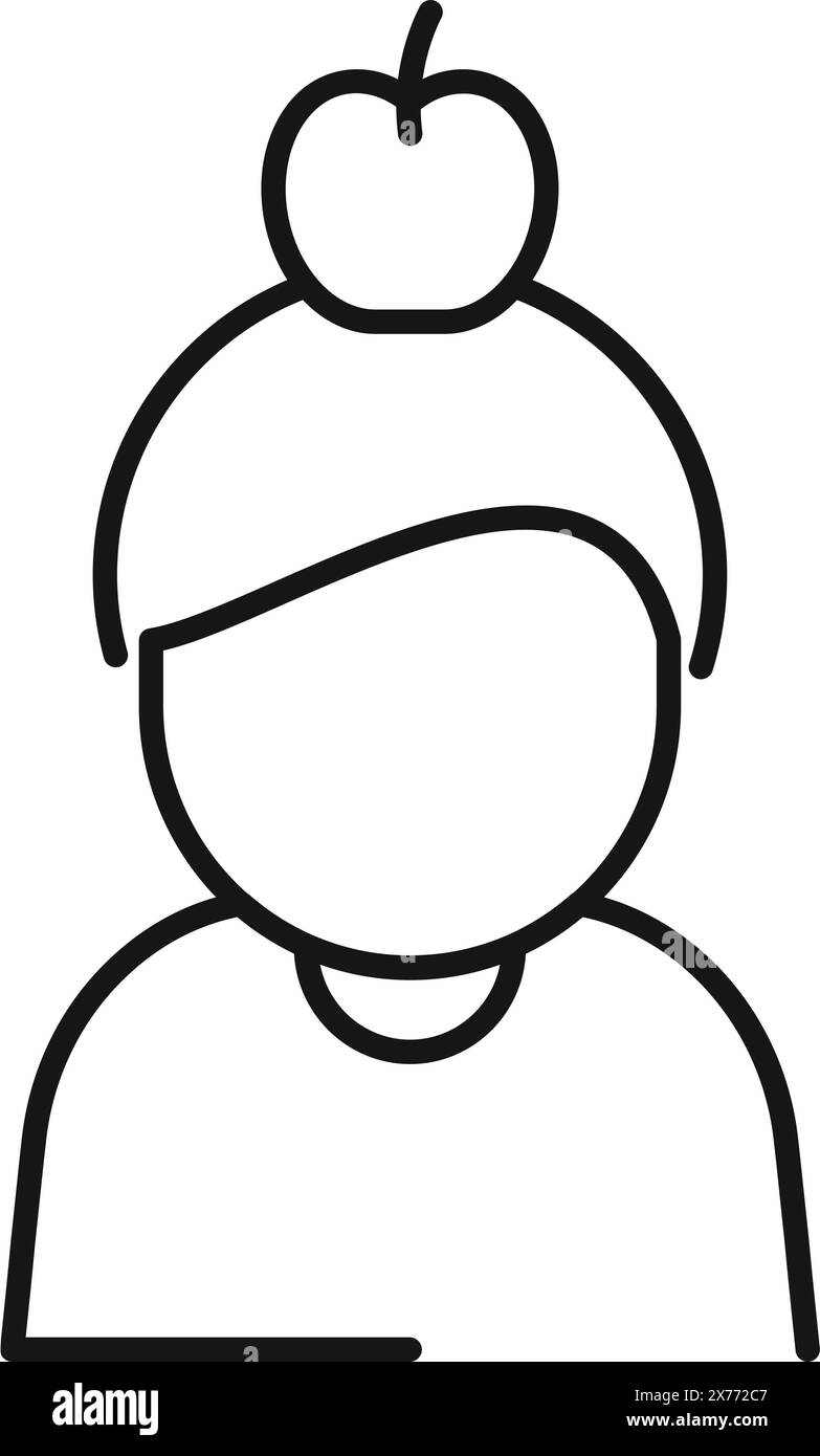 Semplice disegno di una persona con una mela in equilibrio sulla testa Illustrazione Vettoriale