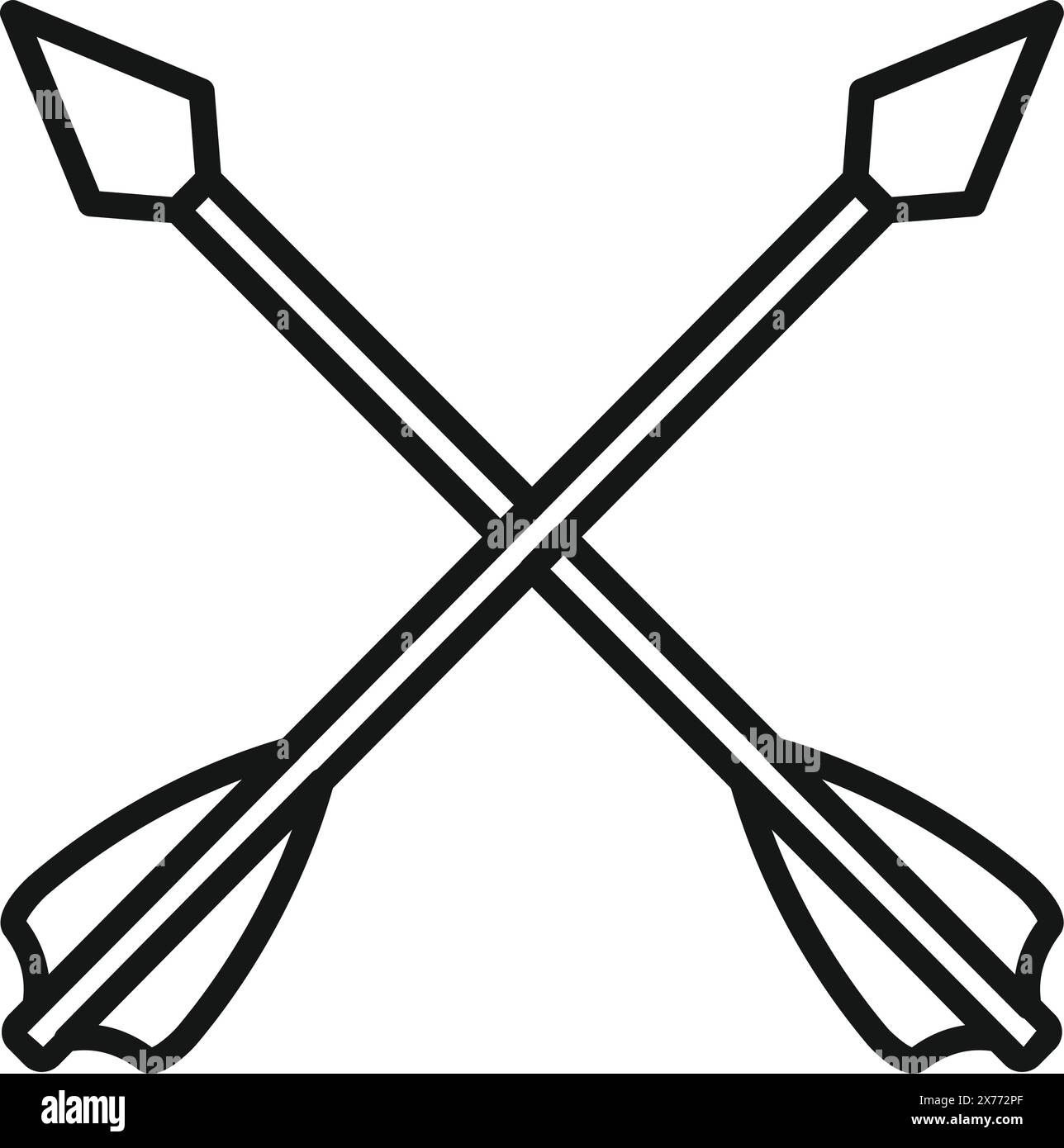 Semplice disegno con linee bianche e nere di due frecce incrociate l'una sull'altra Illustrazione Vettoriale