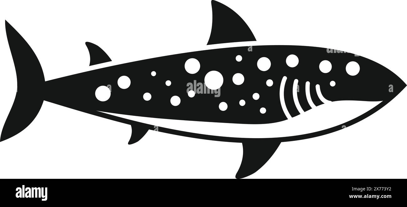 Silhouette grafica in bianco e nero di un pesce stilizzato con macchie Illustrazione Vettoriale