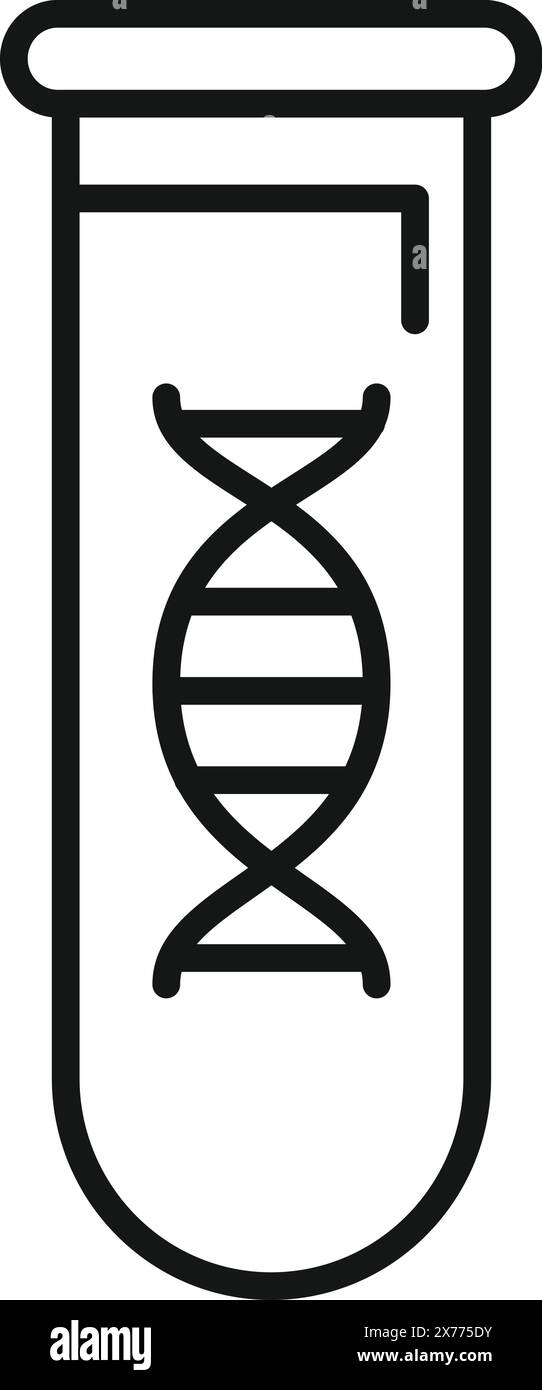 Icona a linea nera semplificata di una provetta con elica dna all'interno, adatta per temi scientifici e medici Illustrazione Vettoriale