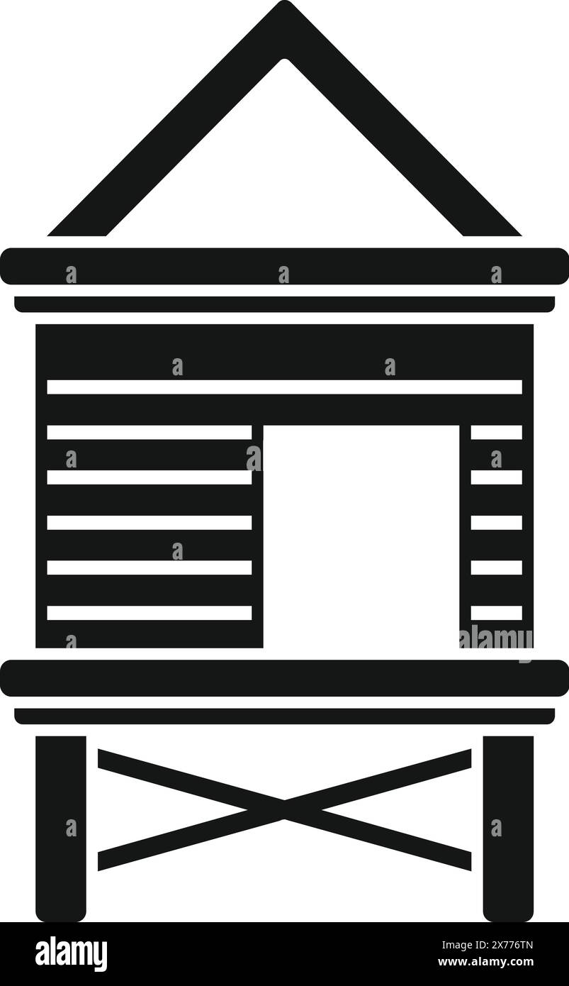 Illustrazione vettoriale minimalista in bianco e nero di una sagoma della torre del bagnino che fornisce servizi di sicurezza e soccorso sulla costa Illustrazione Vettoriale