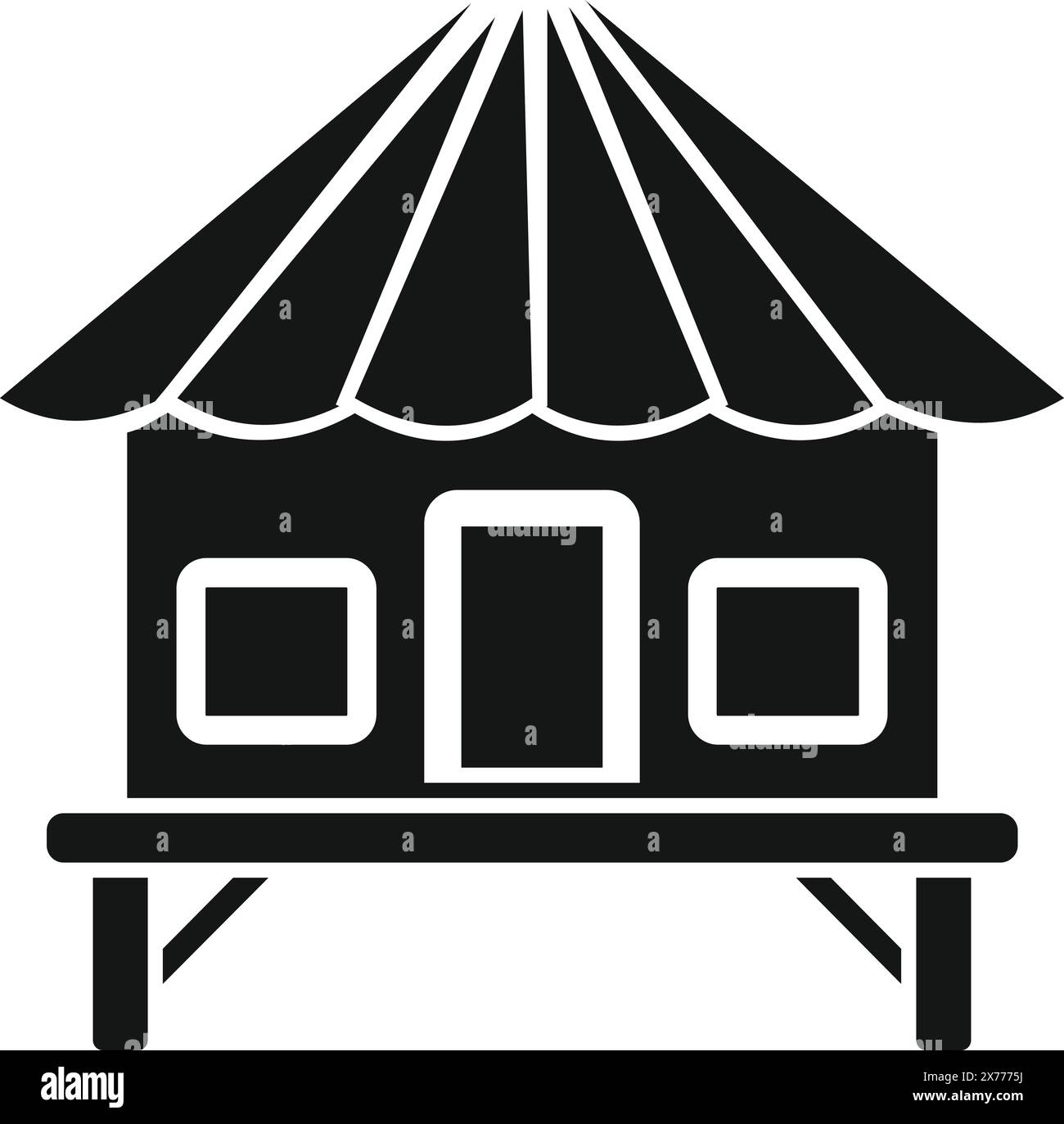 Icona della tenda carnevalesca in bianco e nero stilizzata per festival, fiera, divertimento ed eventi di intrattenimento in illustrazione vettoriale all'aperto Illustrazione Vettoriale