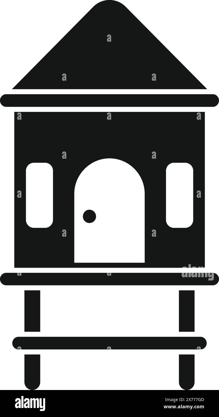 Design piatto e minimalista, icona della torre del bagnino, illustrazione vettoriale per la sicurezza e la sicurezza delle coste in una struttura isolata in bianco e nero Illustrazione Vettoriale