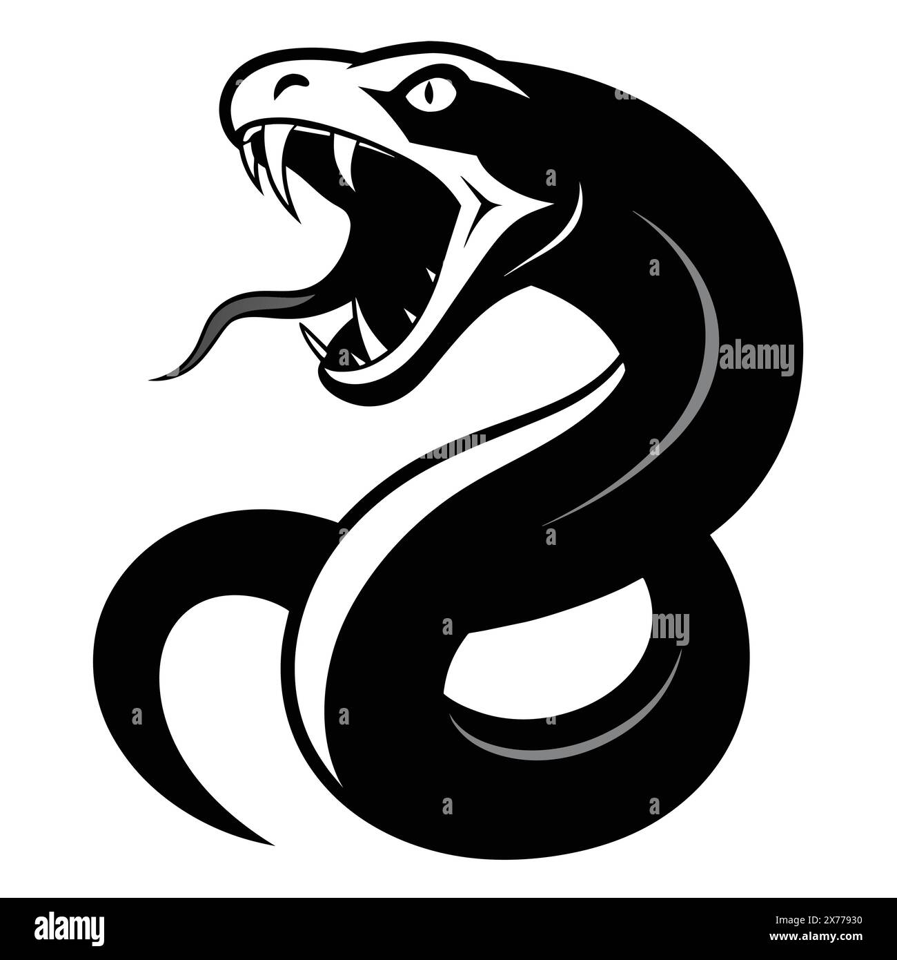 un serpente avvolto con bocca aperta e lingua forgiata Illustrazione Vettoriale