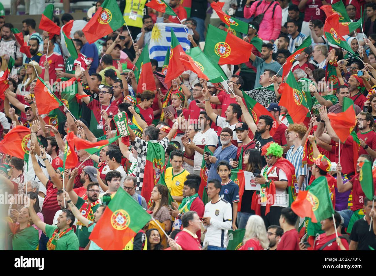 Lusail, Qatar. 28 novembre 2022. Tifosi portoghesi durante la partita tra Portogallo e Uruguay, gruppo H, Coppa del mondo FIFA Qatar 2022. Foto Stock
