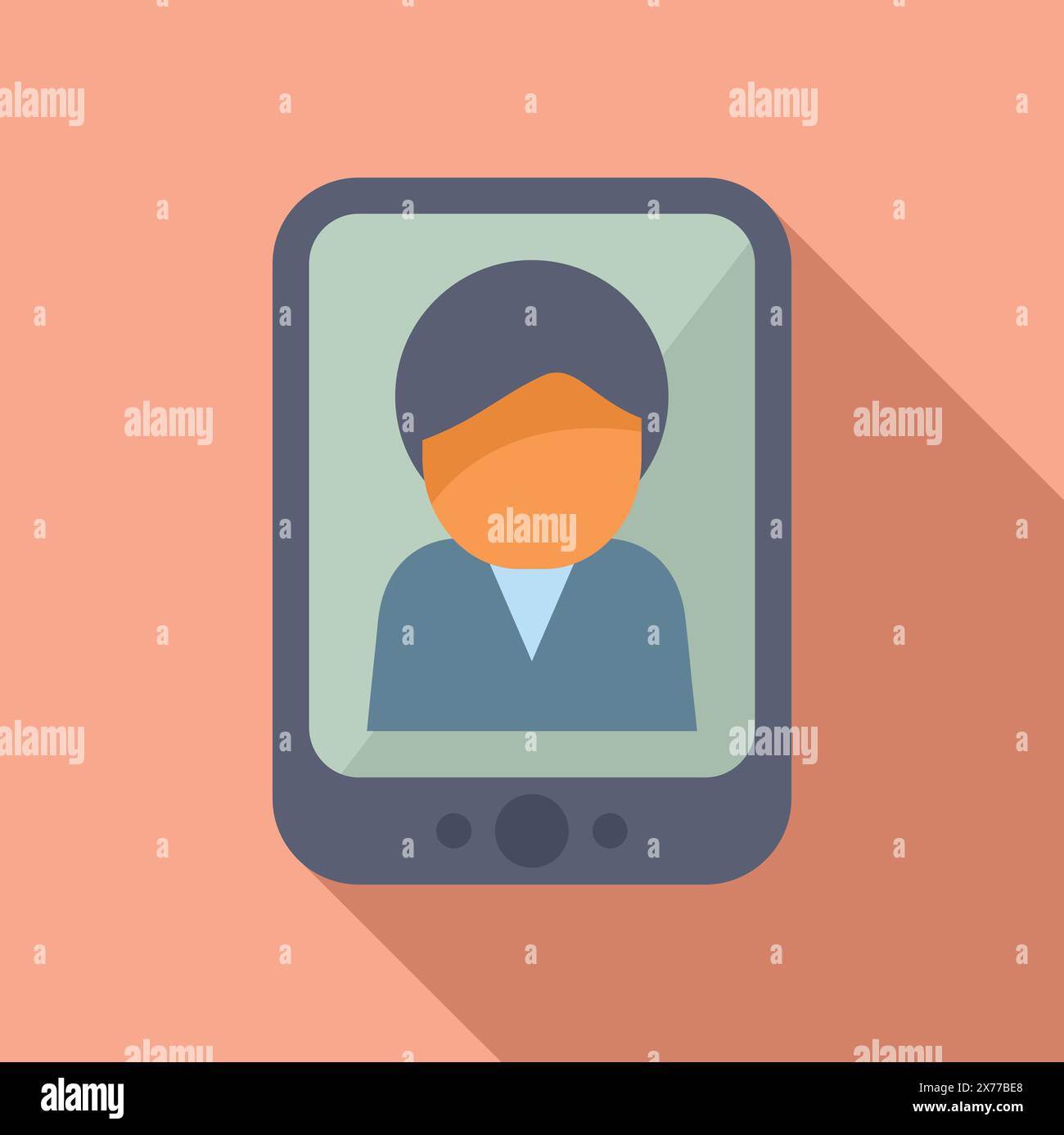 Avatar minimalista di una persona che indossa una maschera facciale su un'interfaccia smartphone simboleggia la comunicazione remota durante le crisi di salute Illustrazione Vettoriale