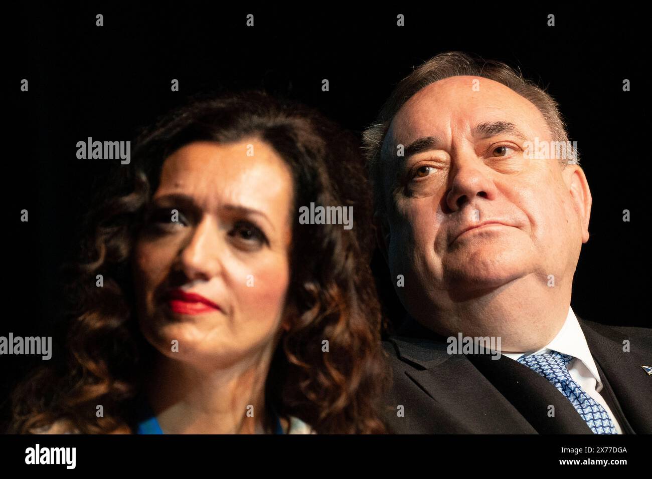 Lochgelly, Scozia, Regno Unito. 18 maggio 2024. Conferenza della campagna primaverile del Partito Alba tenutasi al Lochgelly Centre di Lochgelly, Fife. PIC, Tasmina Ahmed-Sheikh e Alex Salmond. Iain Masterton/Alamy Live News Foto Stock
