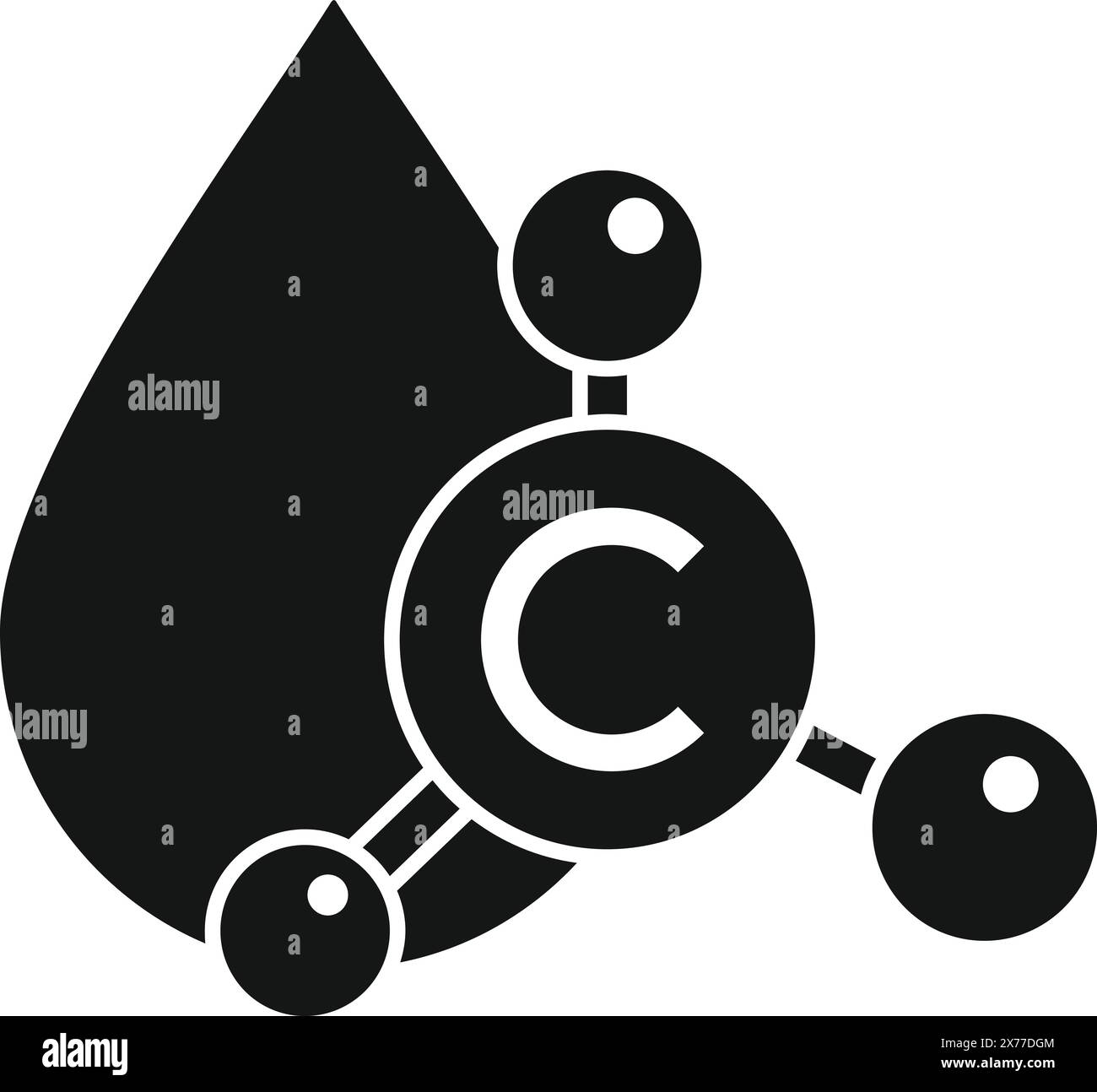 Rappresentazione iconografica semplificata di una molecola d'acqua in bianco e nero Illustrazione Vettoriale