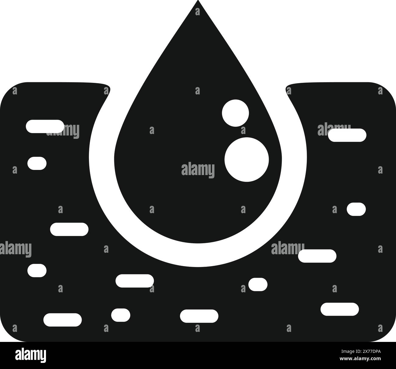 Icona vettoriale in bianco e nero di una goccia d'acqua sulla pellicola, che simboleggia le caratteristiche impermeabili Illustrazione Vettoriale