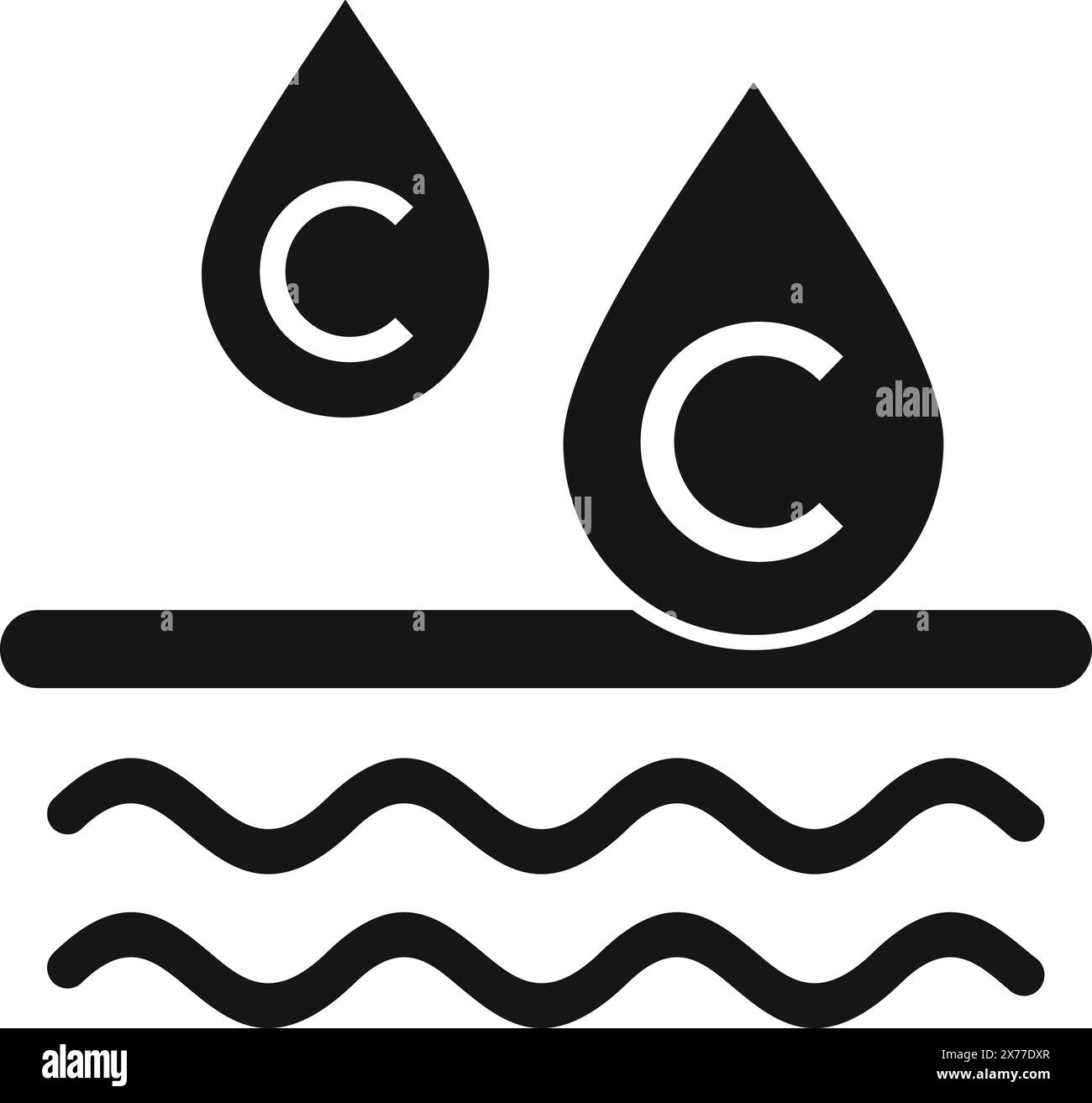 Icona di purificazione dell'acqua con gocce. Onde. E il simbolo del filtro nell'illustrazione vettoriale in bianco e nero per la pulizia. Puro Illustrazione Vettoriale