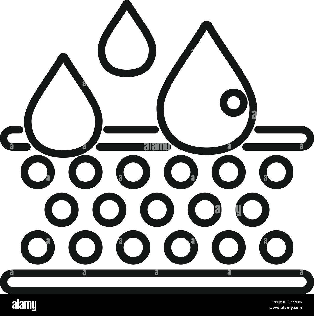 Icona vettoriale in bianco e nero per la purificazione dell'acqua con goccioline e design del filtro Illustrazione Vettoriale