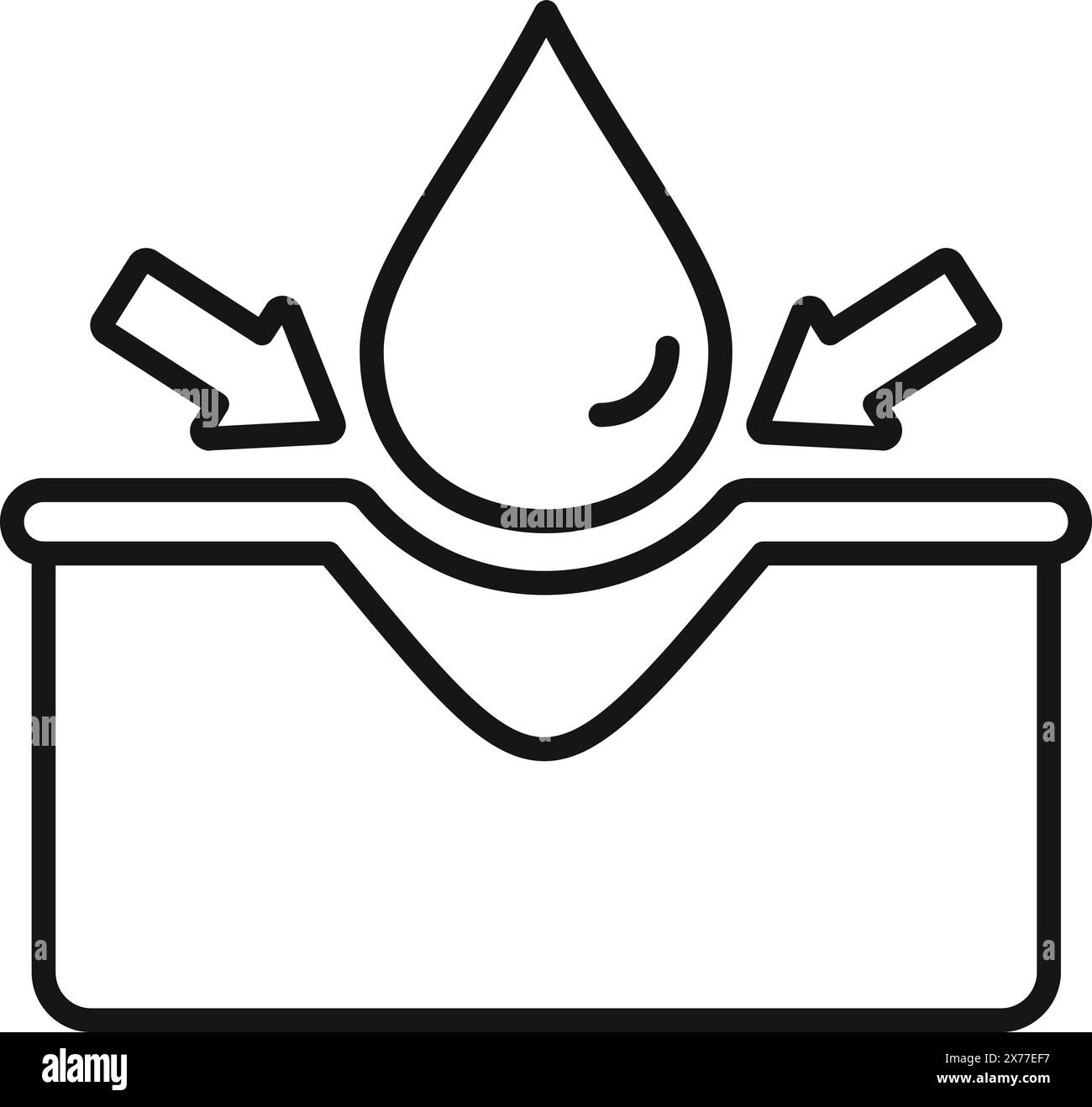 Icona di contorno che raffigura una goccia d'acqua su una busta fiancheggiata da frecce, simbolo della protezione e-mail o della comunicazione fluida Illustrazione Vettoriale