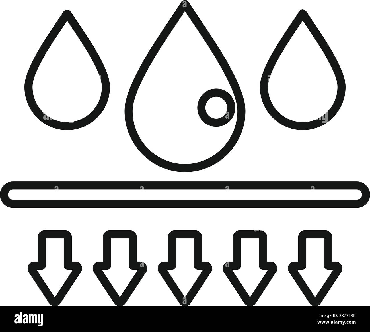 Efficiente icona di filtraggio dell'acqua con goccioline, frecce e simbolo di purificazione per un trattamento pulito e sostenibilità in bianco e nero vettoriale Illustrazione Vettoriale