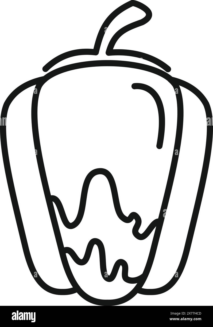 Disegno in bianco e nero di un peperone fresco, adatto a temi e design culinari Illustrazione Vettoriale