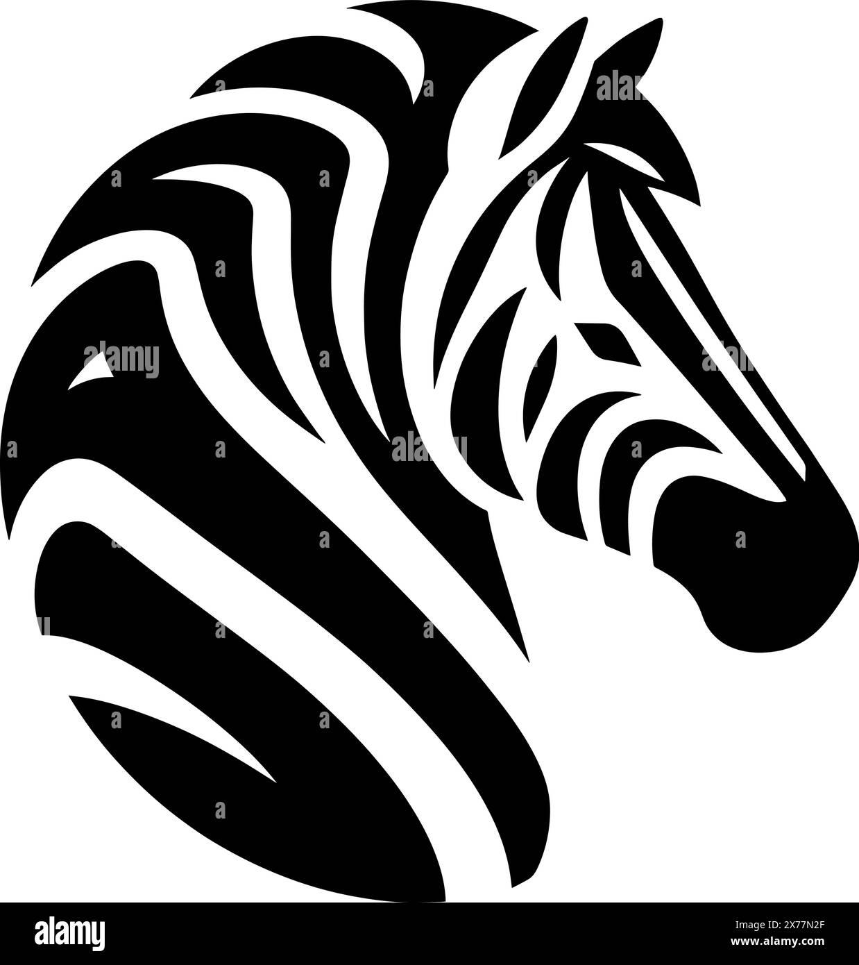 Illustrazione vettoriale del logo della testa Zebra. Vista frontale silhouette zebra africana. Illustrazione Vettoriale