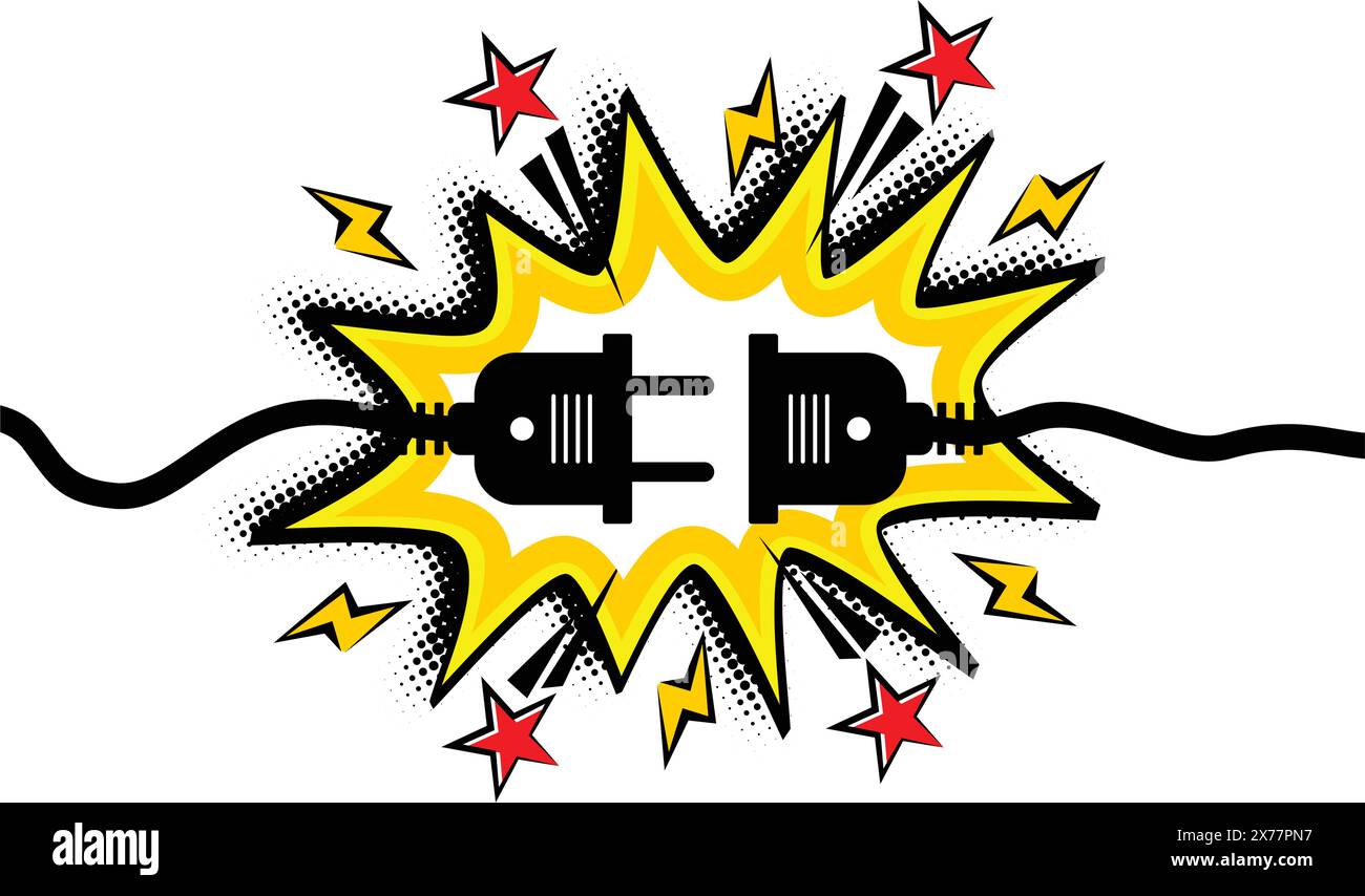 Presa elettrica con spina. Concetto di disconnessione, errore di connessione. Spina elettrica e presa di corrente scollegate. Vettore su sfondo trasparente Illustrazione Vettoriale