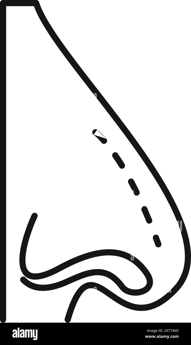 Disegno semplice ed elegante della linea nera di un profilo laterale di un naso umano adatto a vari design Illustrazione Vettoriale
