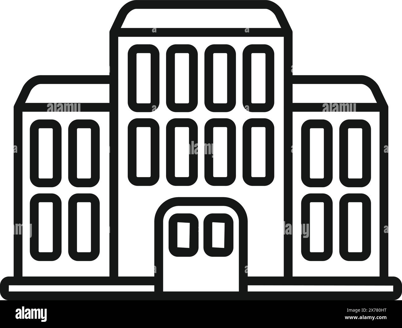 Semplice icona d'arte di linea che raffigura un moderno edificio urbano, ideale per concetti architettonici e web Illustrazione Vettoriale