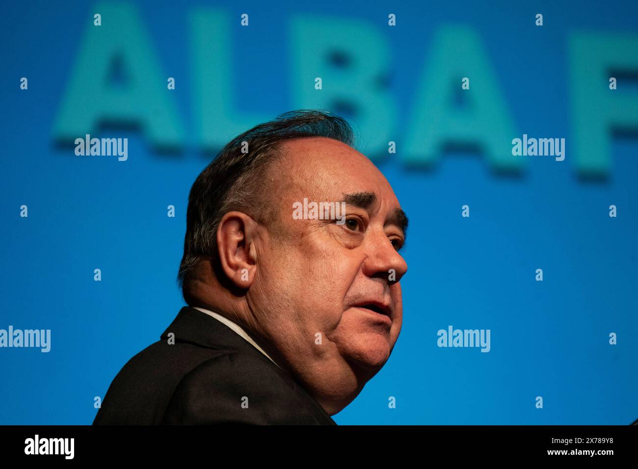 Lochgelly, Scozia, Regno Unito. 18 maggio 2024. Conferenza della campagna primaverile del Partito Alba tenutasi al Lochgelly Centre di Lochgelly, Fife. PIC; discorso di Alex Salmond . Iain Masterton/Alamy Live News Foto Stock