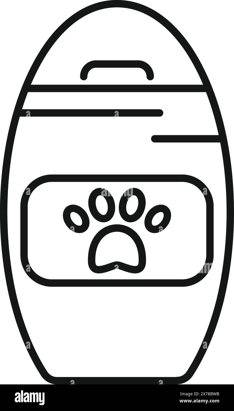 Icona della linea semplice e minimalista del trasportatore per animali domestici con stampa della zampa e illustrazione del vettore di trasporto degli animali Illustrazione Vettoriale