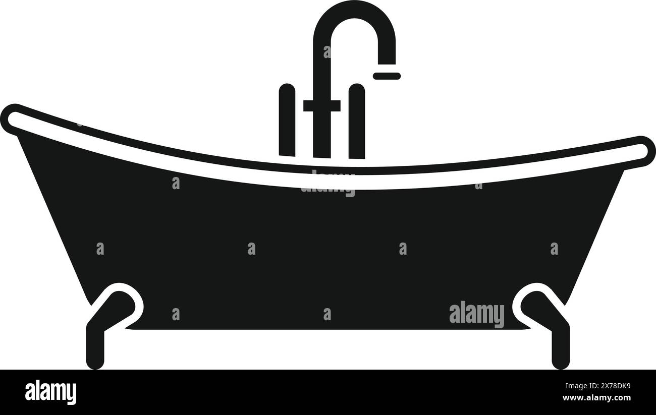 Vasca da bagno vintage a piedi di paglia con illustrazione vettoriale nera per un classico design indipendente degli interni di casa e del bagno con un tocco di eleganza e fascino retrò Illustrazione Vettoriale
