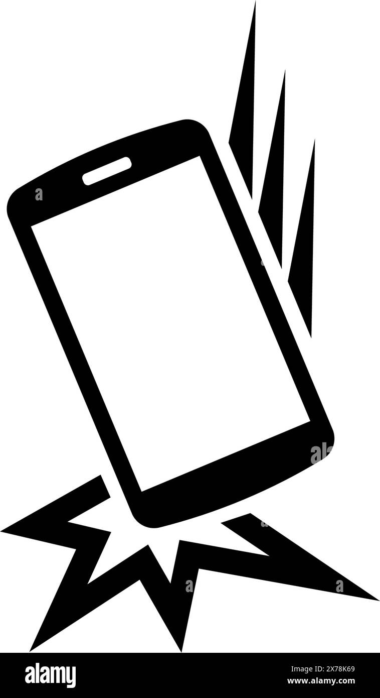 Un'icona raffigurante uno smartphone danneggiato o rotto, che simboleggia problemi tecnici, malfunzionamenti o necessità di riparazione per l'elettronica mobile Illustrazione Vettoriale