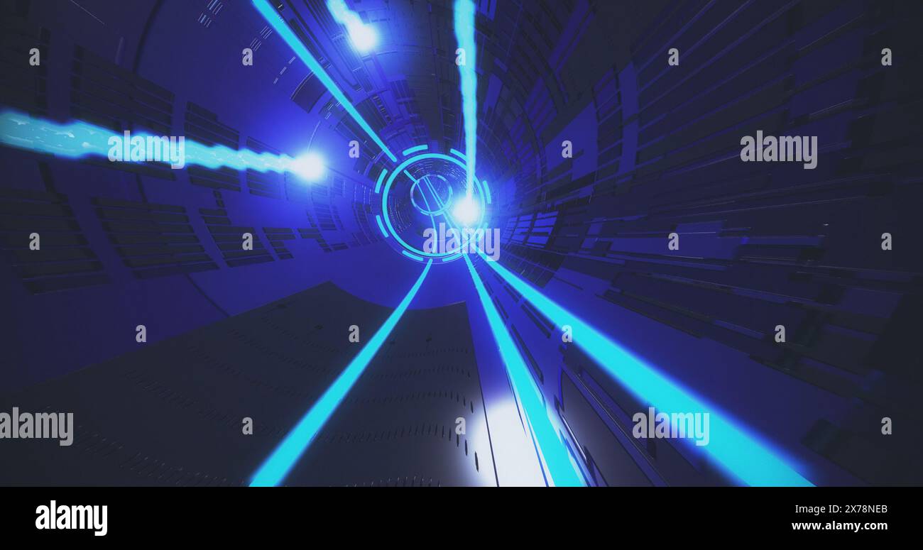 Futuristico tunnel al neon. Rendering 3D. Foto Stock