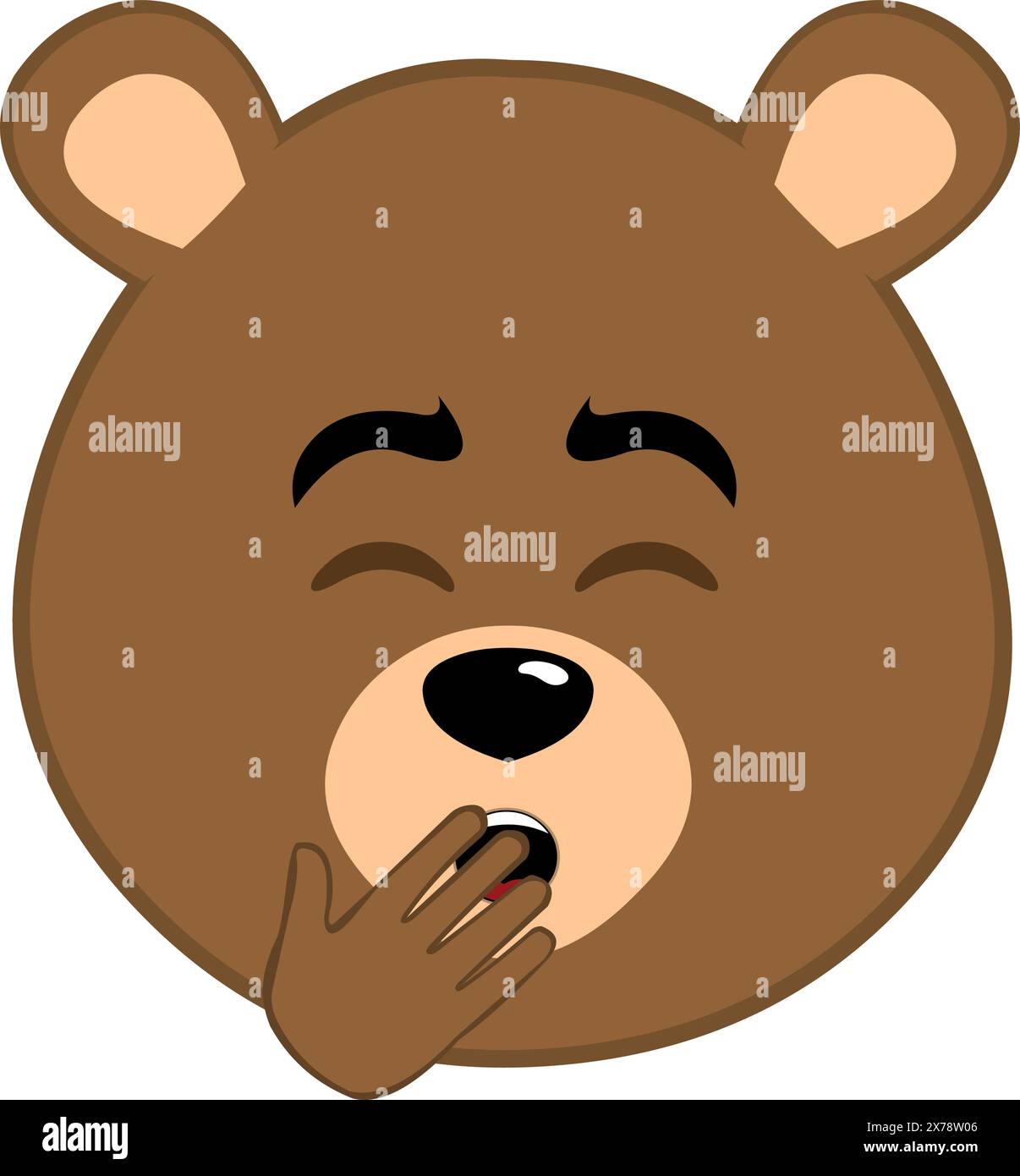 l'illustrazione vettoriale affronta un cartone animato marrone di orsi grizzly, sbadigliando con la mano sulla bocca Illustrazione Vettoriale